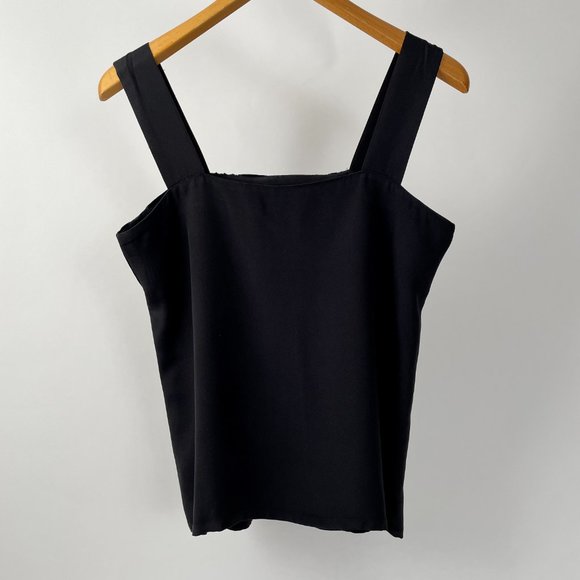 Vintage Louis Feraud Black Silk Square Neck Tank Top, Velvet/Shiny Trim, Size 12 - Picture 5 of 8